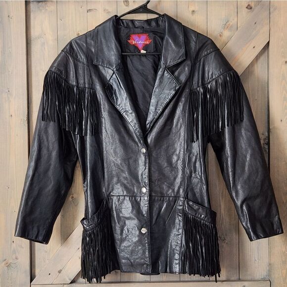 Vtg Verducci Leather Fringe Corset Back Jacket Women’s Large 80s 90s